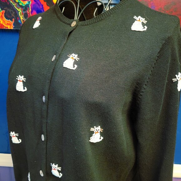 Susan Bristol Sweaters - Susan Bristol ~ Sz PP ~ Hand Beaded Vintage Cat Cardigan ~ Excellent Condition